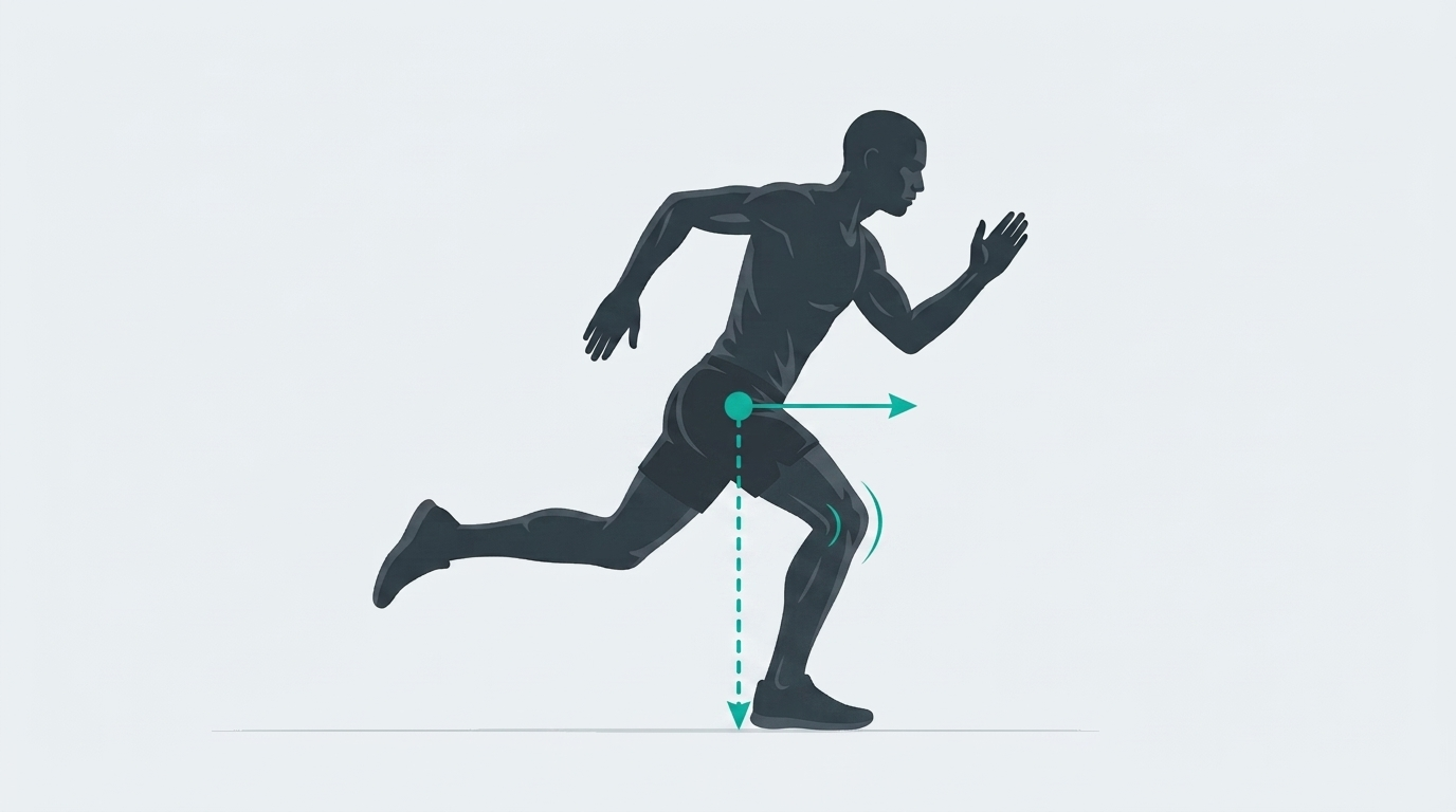 Optimal Running Stride Kinematics — Foot lands beneath pelvis center of mass with flexed knee spring
