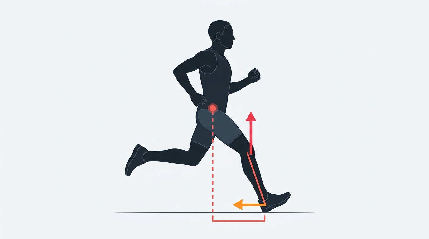 Overstriding Biomechanics — Foot reaches ahead with locked knee creating braking shockwave
